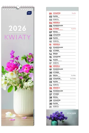 Kalendarz 2026 paskowy 13,5x50cm Kwiaty
