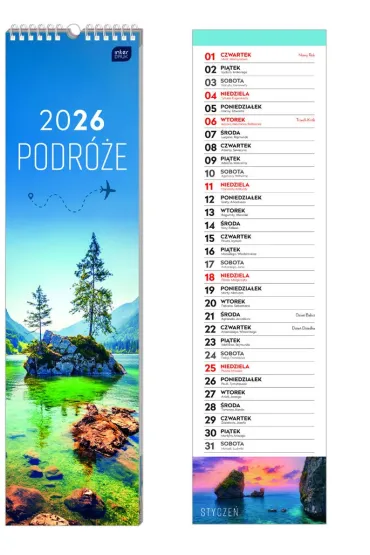 Kalendarz 2026 paskowy 13,5x50cm Podróże
