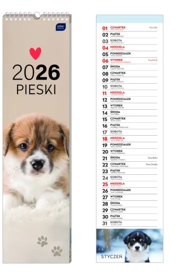 Kalendarz 2026 paskowy 13,5x50cm Psy