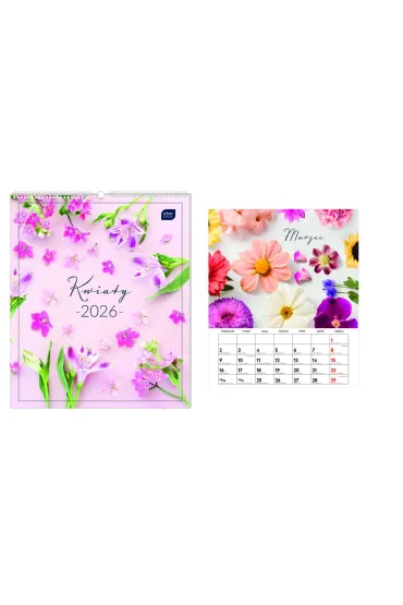 Kalendarz 2026 ścienny planszowy 33,5x40cm Kwiaty