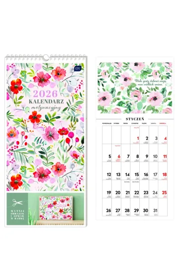 Kalendarz 2026 motywacyjny 22x46cm Kwiaty