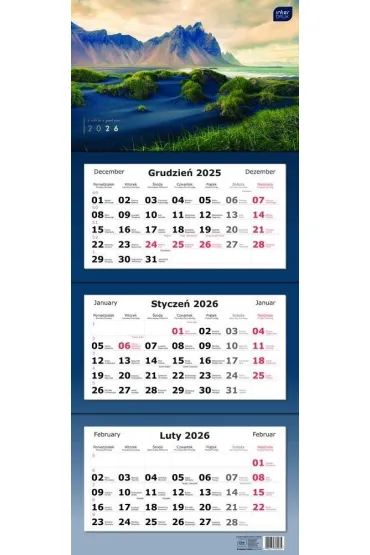 Kalendarz 2026 trójdzielny 82,5x34cm Widoki
