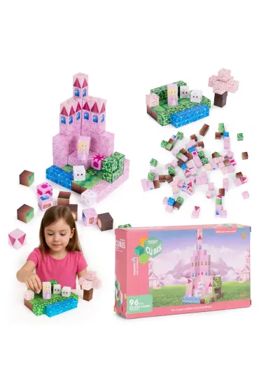  Klocki magnetyczne konstrukcyjne zestaw dla dzieci sześciany różowy zamek