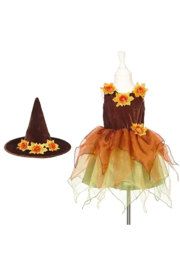 Kostium sukienka tiulowa z kwiatami i kapelusz czarownica Sabrina 8-10 lat