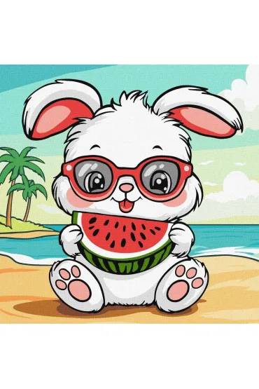 Malowanie po numerach - Lato. Królik z arbuzem