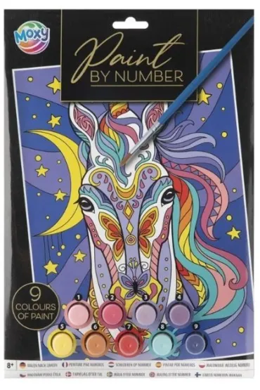 Malowanie po numerach A4 + farbki - jednorożec