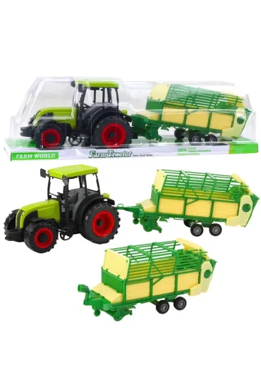 Traktor rolniczy przyczepą zielono-żółtą