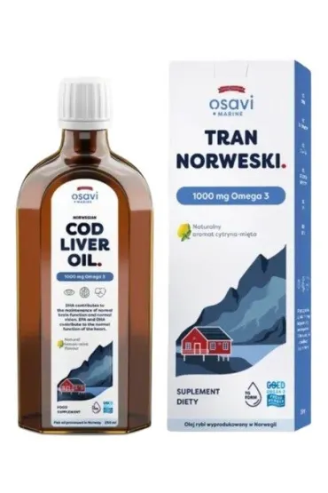 Tran Norweski, 1000 mg Omega 3 (Cytryna - Mięta) Suplement diety