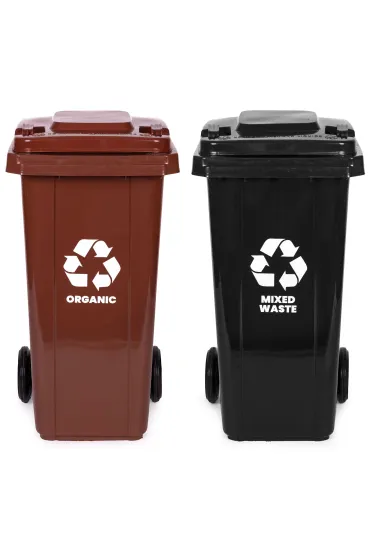 Zestaw koszy na śmieci pojemniki czarny brązowy odpady zmieszane BIO gumowe koła