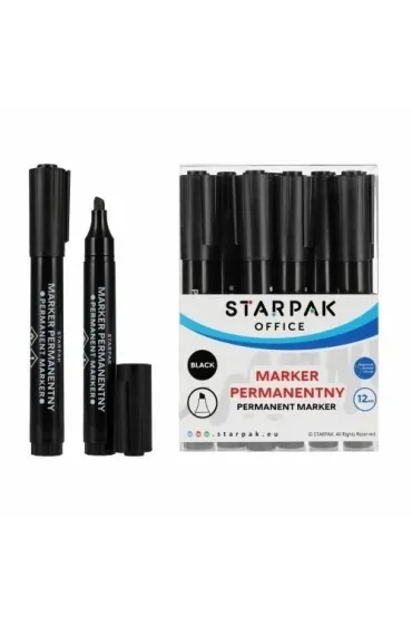 Marker permanentny ścięty czarny (12 szt)