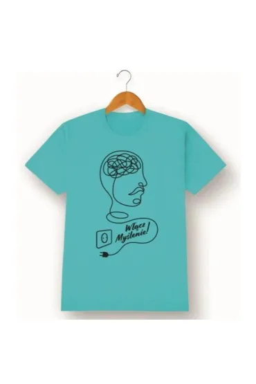 Włącz Myślenie! Bawełniana Koszulka Męska Błękitna Rozmiar L