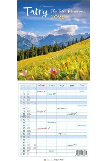 Kalendarz 2026 wieloplanszowy wąski - Tatry