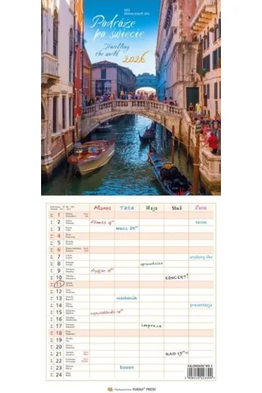 Kalendarz 2026 wieloplanszowy wąski - Podróże po..