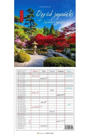 Kalendarz 2026 wieloplanszowy wąski - Ogród japoń.