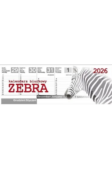 Kalendarz 2026 biurkowy Zebra