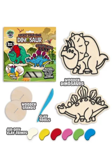 Zestaw do kolorowania plasteliną na drewnie Dino