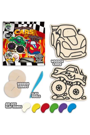 Zestaw do kolorowania plasteliną na drewnie Auta