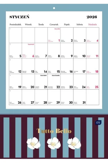 Kalendarz 2026 ścienny z kieszonką 28x40 Tutto