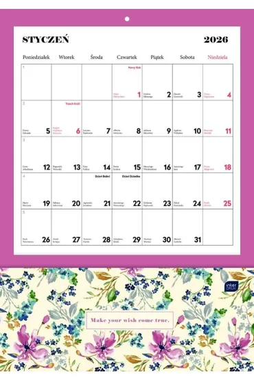 Kalendarz 2026 ścienny z kieszonką 28x40cm Blossom