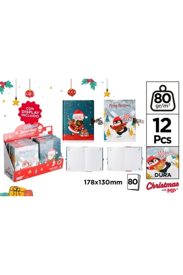 Notes pamiętnik z kłódką Mikołaj / pingwinek MIX