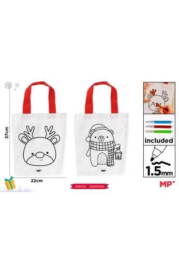 Torba świąteczna do malowania + flamastry - miś...