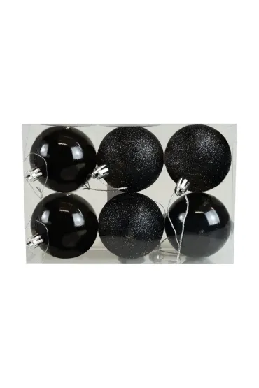Bombki czarno-brokatowe 6 szt