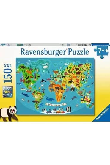 Puzzle 150 el. Mapa świata dzikich zwierząt XXL