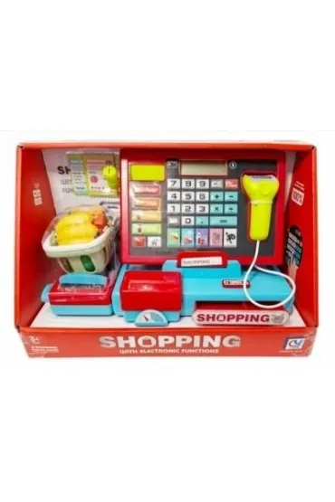 Kasa sklepowa z koszykiem i akcesoriami