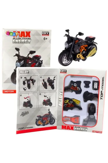 Motocykl do skręcania metalowy 1:14 czarno-pomar.