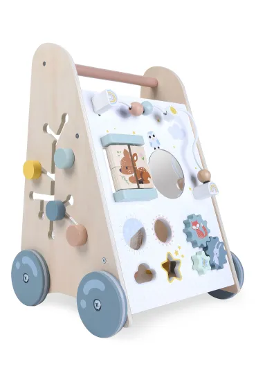 Pchacz chodzik drewniany edukacyjny z ruchomymi elementami