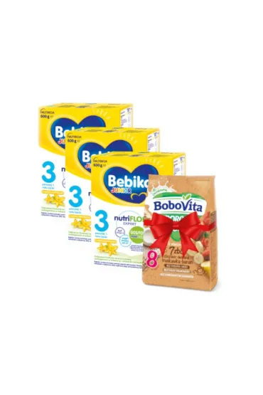 Junior 3 Odżywcza formuła na bazie mleka dla dzieci powyżej 1. roku o smaku waniliowym + BoboVita Porcja Zbóż Kaszka mleczna 7 zbóż zbożowo-owsiana truskawka-banan po 8. miesiącu GRATIS Zestaw