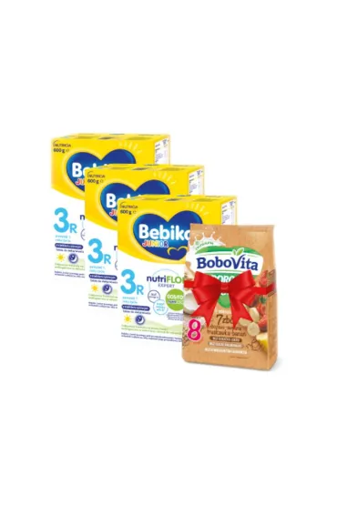 Junior 3R Odżywcza formuła na bazie mleka dla dzieci powyżej 1. roku życia + BoboVita Porcja Zbóż Kaszka mleczna 7 zbóż zbożowo-owsiana truskawka-banan po 8. miesiącu GRATIS Zestaw