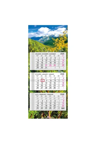 Kalendarz 2026 trójdzielny główka płaska Tatry