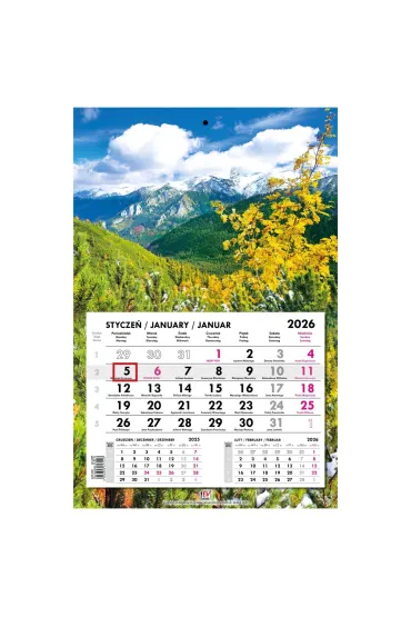 Kalendarz 2026 jednodzielny główka płaska Tatry