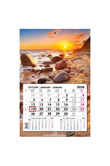 Kalendarz 2026 jednodzielny główka płaska Bałtyk