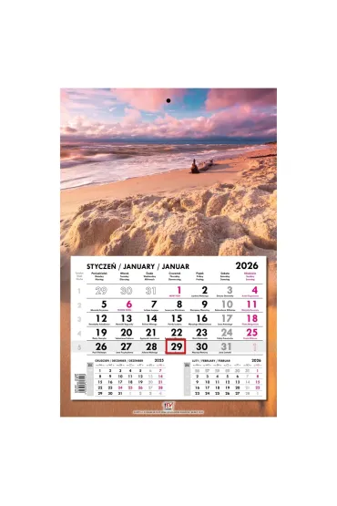 Kalendarz 2026 jednodzielny główka płaska Bałtyk