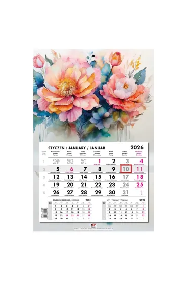 Kalendarz 2026 jednodzielny główka płaska Kwiaty