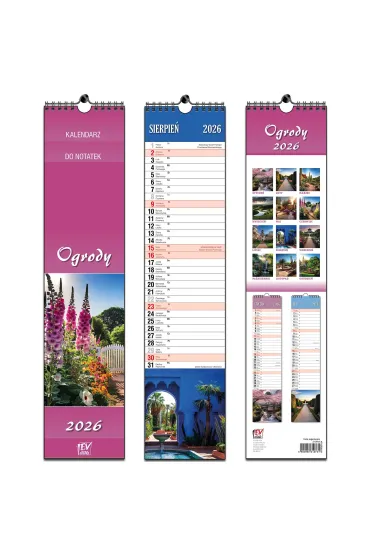 Kalendarz 2026 paskowy 13 planszowy Ogrody