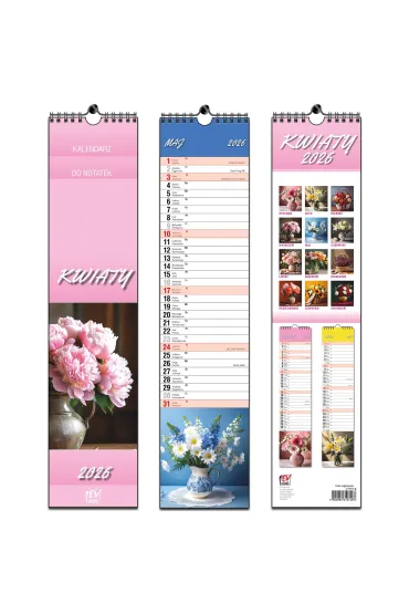 Kalendarz 2026 paskowy 13 planszowy Kwiaty