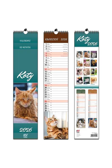 Kalendarz 2026 paskowy 13 planszowy Koty