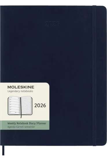Kalendarz 2026 12M Moleskine XL tygodniowy miękka oprawa Sapphire blue 19x25cm