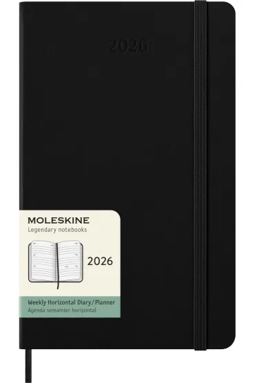 Kalendarz 2026 12M Moleskine L tygodniowy Horyzontalny twarda oprawa czarny 13x21cm