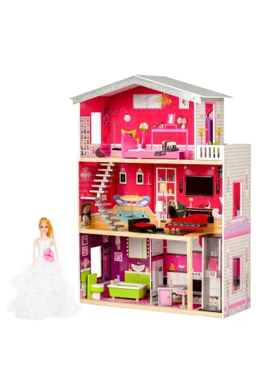 Duży drewniany domek z windą dla lalek - Rezydencja Malibu