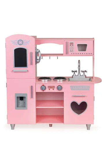 Duża drewniana kuchnia dla dzieci efekty dźwiękowe różowa