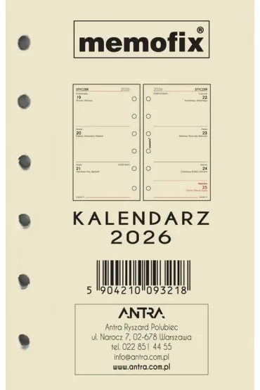 Wkład kalendarzowy 2026 Memofix A6 TDW