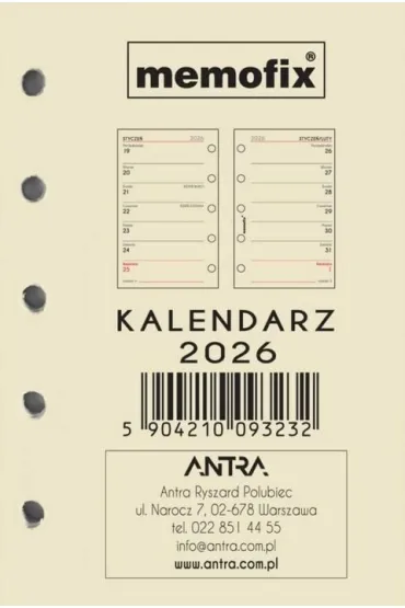Wkład kalendarzowy 2026 Memofix A7 TNS