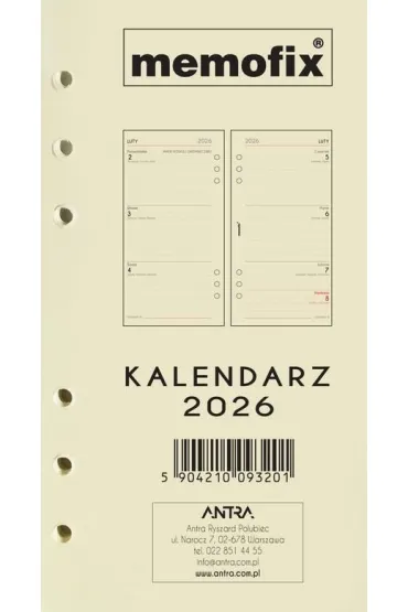 Wkład kalendarzowy 2026 Memofix B6 TDW