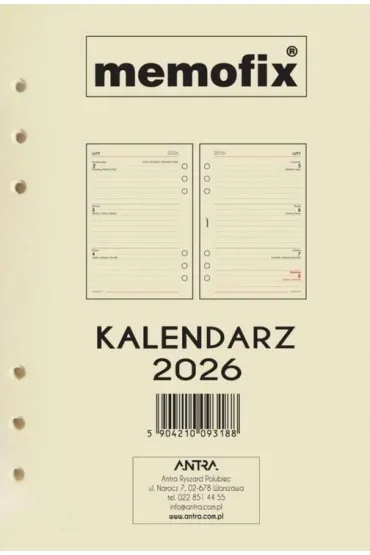 Wkład kalendarzowy 2026 Memofix A5 TDW