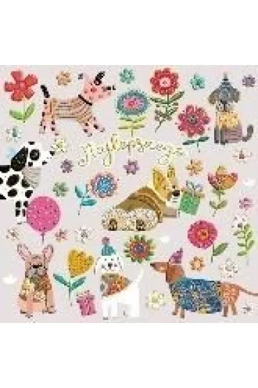 Karnet KW Urodziny - Pieski w kwiatkach