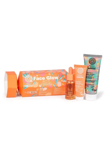 SET Face Glow Oczyszczający żel do twarzy z kwasami i Witaminą C + Antyoksydacyjne serum do twarzy z witaminą C i hydrolatem z Rokitnika Ałtajskiego + Tonizujący krem do twarzy z witaminami C i B5